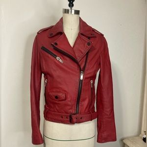 Genuine leather vintage moto biker jacket red
